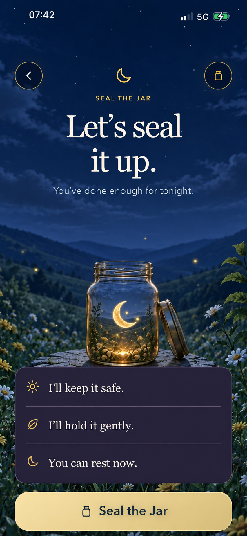 GOODNIGHT JAR — Let us seal it up evening screen