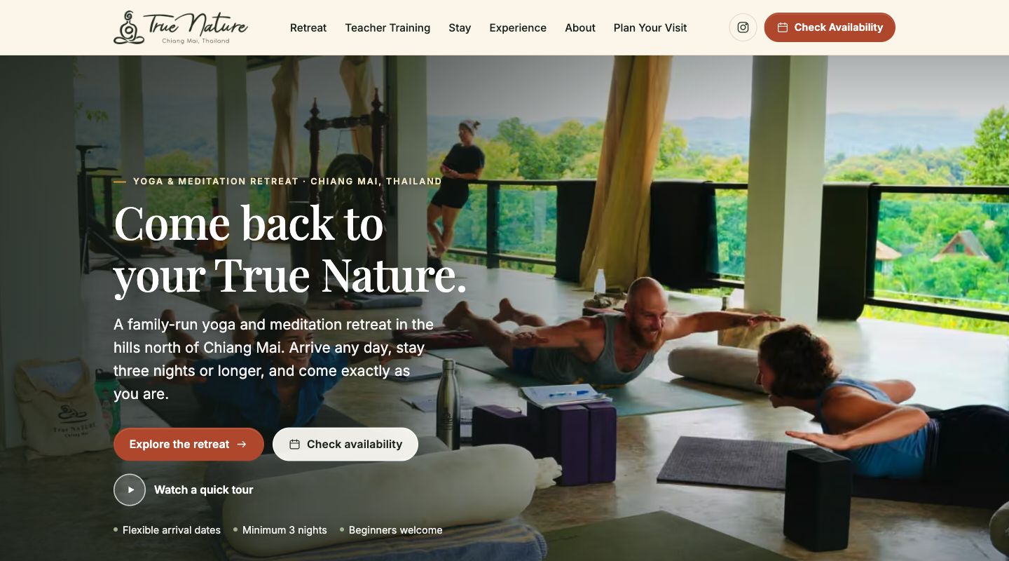 True Nature Chiang Mai website design by Move Breathe Play Labs, shown as a development preview